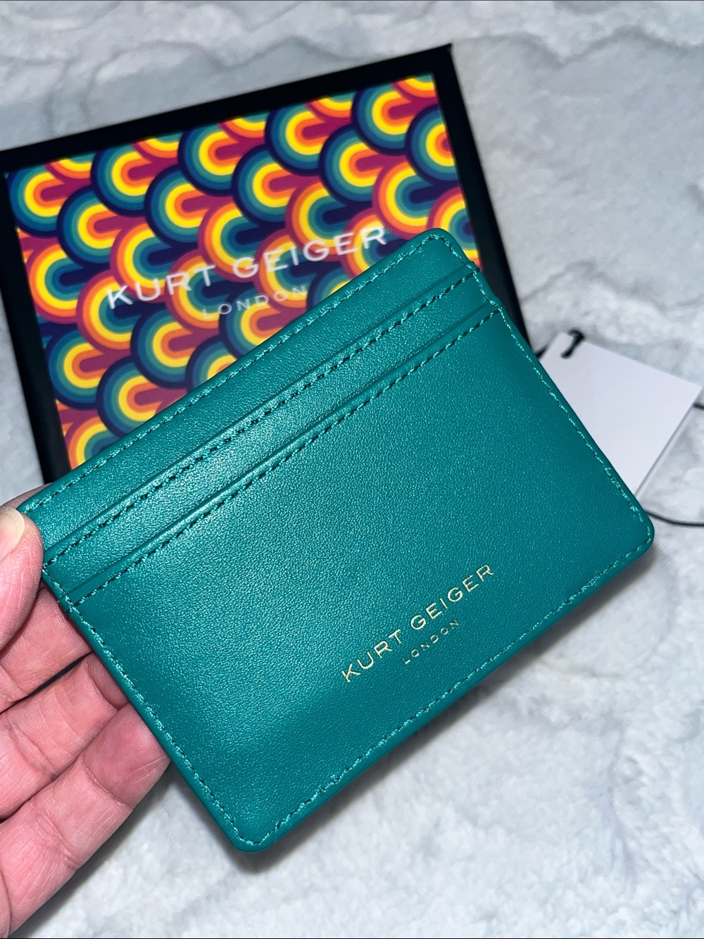 Kurt Geiger NWT! Chelsea Teal Green Leather Card Holder - Picture 3 of 10